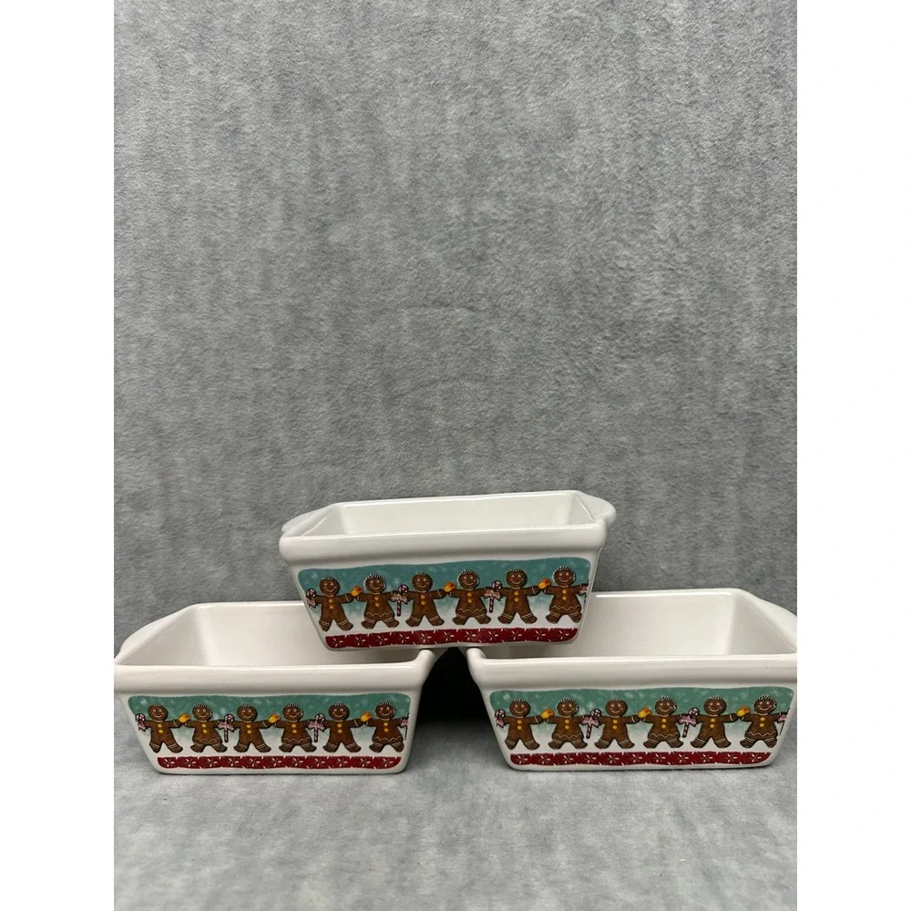 Set of 3 Gingerbread Man Baking Dishes‎ Mini Loaf Pans Christmas Kitchenware